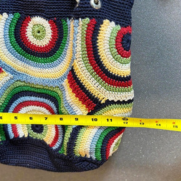 Crochet Shoulder Bag The Sak Granny Dots Rainbow Coastal Nautical Travel - Picture 9 of 9